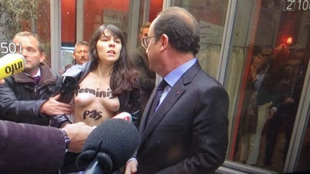 Οι Femen «την έπεσαν» και στον γάλλο πρόεδρο Φρανσουά Ολάντ