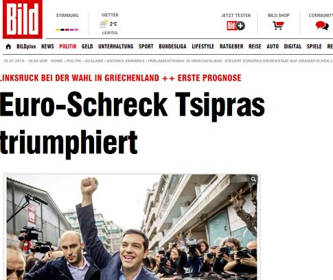 «Ευρω-τρόμος, θρίαμβος του Τσίπρα» αναφέρει προκλητικός τίτλος της Bild