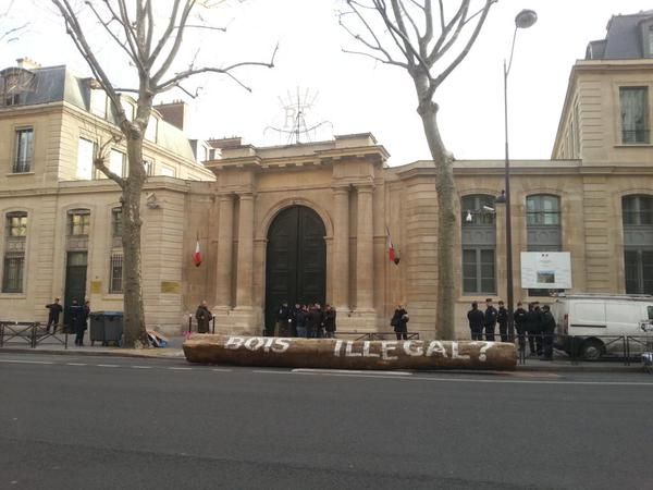 Παρίσι: Ακτιβιστές της Greenpeace τοποθέτησαν έναν κορμό δέντρου έξω από το υπ. Οικολογίας