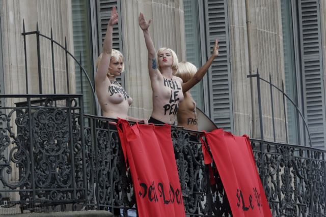 Oι Femen και ο… πατέρας της «χάλασαν» την Πρωτομαγιά της Μαρίν Λεπέν
