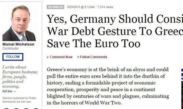 Forbes: Η Γερμανία να κάνει κίνηση για τις πολεμικές επανορθώσεις προς την Ελλάδα