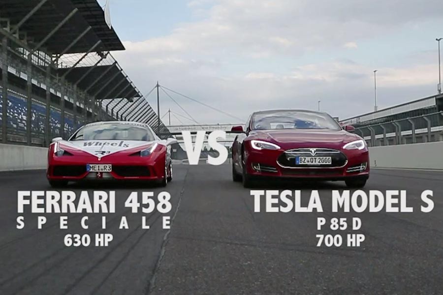 Μια Tesla τα βάζει με μια Ferrari 458