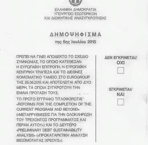 Αυτό είναι το ψηφοδέλτιο του δημοψηφίσματος της 5ης Ιουλίου