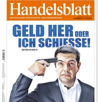 Ο Αλέξης Τσίπρας «απειλεί να αυτοκτονήσει» στο εξώφυλλο της Handelsblatt