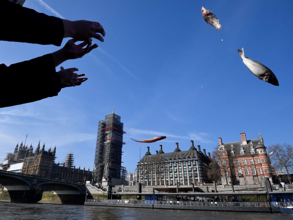 Υποστηριχτές του Brexit πετούν ψάρια στον Τάμεση