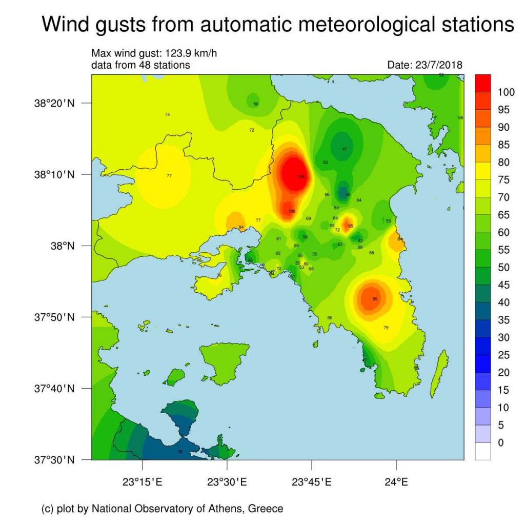 Με ταχύτητα 100 χλμ έπνεαν οι άνεμοι στην Αττική τη Δευτέρα