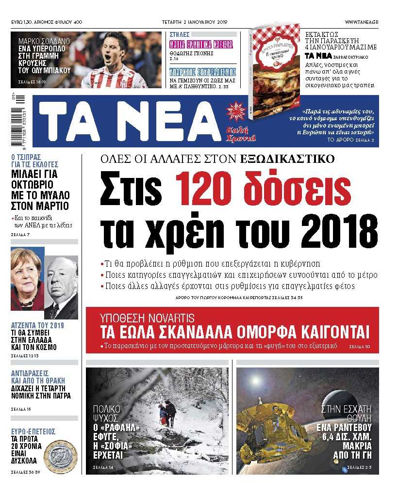 Διαβάστε στα «ΝΕΑ» της Τετάρτης: «Σε 120 δόσεις τα χρέη του 2019»