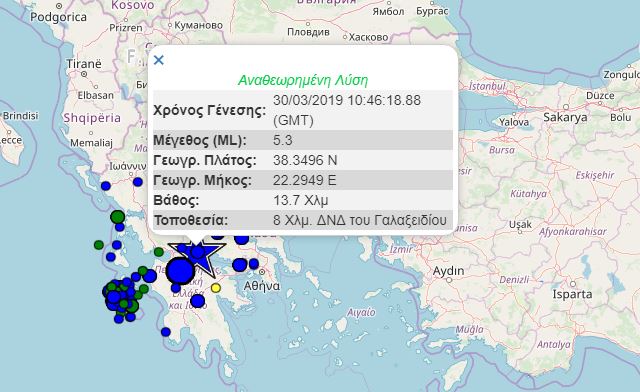 Ισχυρός σεισμός 5,3 Ρίχτερ στο Γαλαξίδι – Ταρακουνήθηκε η Αθήνα