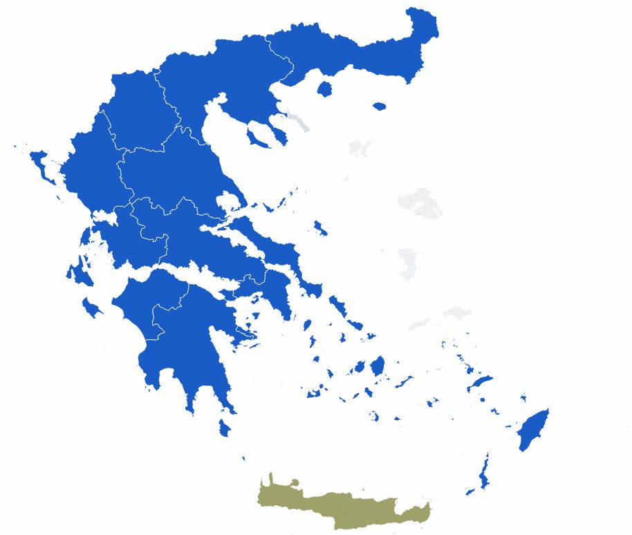 Μπλε έξι από τις επτά περιφέρειες της χώρας