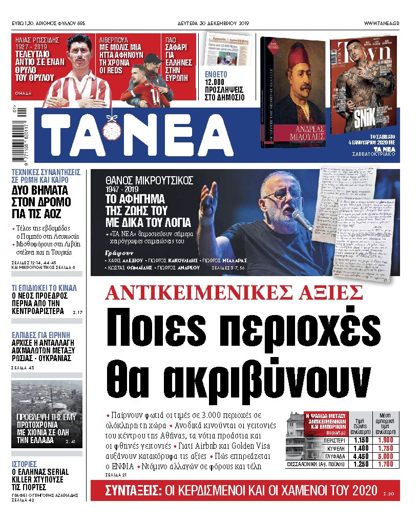 Διαβάστε στα ΝΕΑ της Δευτέρας: «Ακίνητα: Ποιές περιοχές θα ακριβύνουν»
