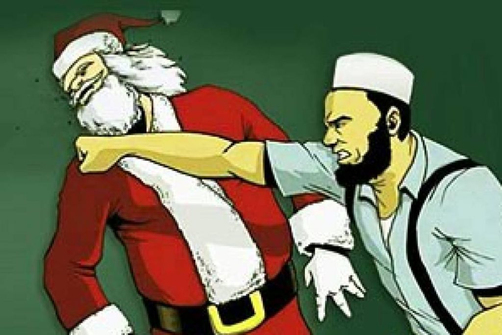 Προκλητικό πανό κατά των Χριστουγέννων : Μουσουλμάνος γρονθοκοπεί τον Άγιο Βασίλη