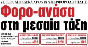 Στα «ΝΕΑ» της Τρίτης: Φορο-ανάσα στη μεσαία τάξη