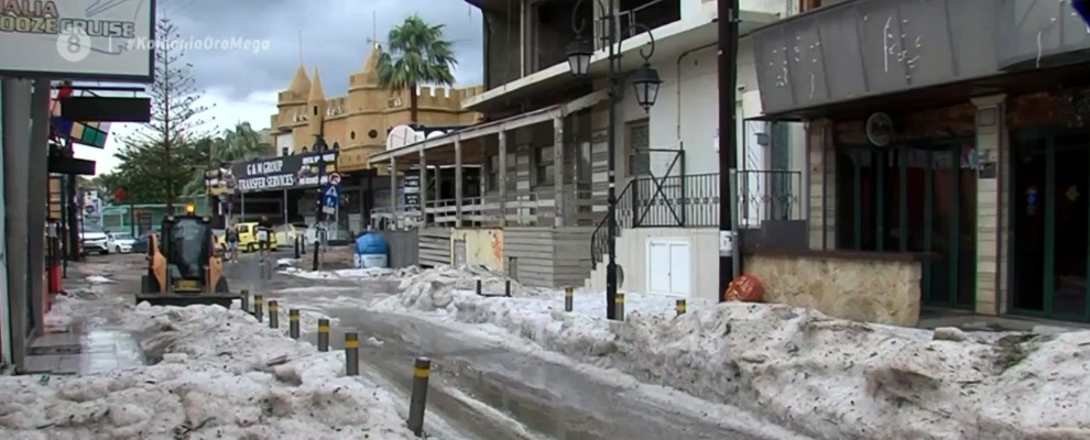 Κακοκαιρία : Απίστευτες εικόνες από την Κρήτη – Το «έστρωσε» με… χαλάζι στα Μάλια