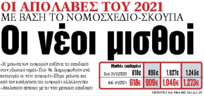 Στα «ΝΕΑ» της Πέμπτης: Οι νέοι μισθοί