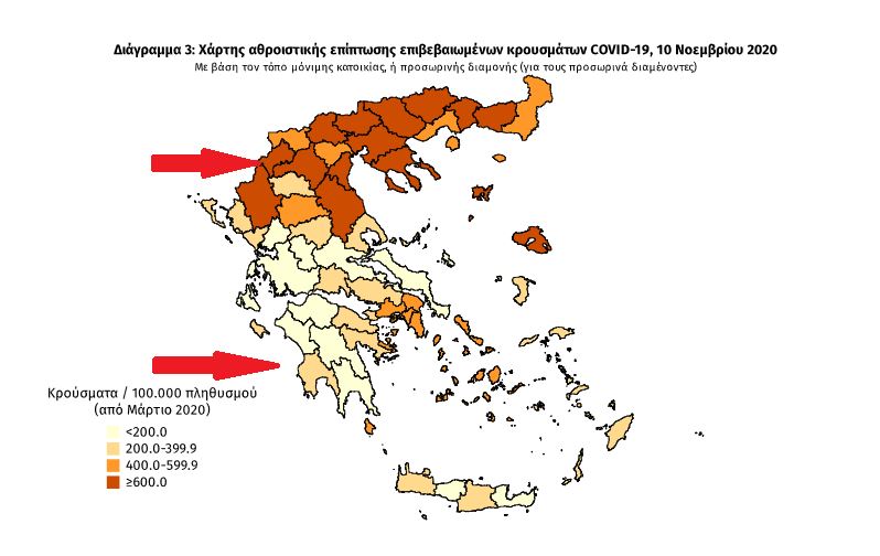 Κοροναϊός: Εντυπωσιακή η διαφορά Βορρά – Νότου στα κρούσματα στην Ελλάδα
