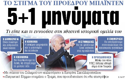 Στα «ΝΕΑ» της Πέμπτης : 5+1 μηνύματα