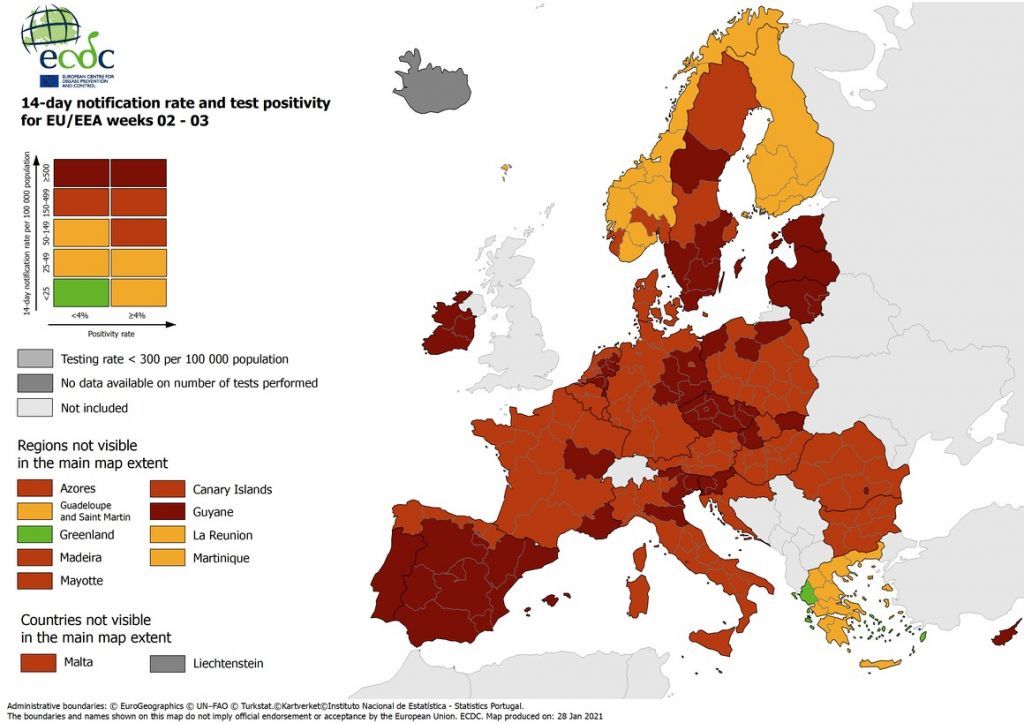 Χάρτες ECDC: Επιδεινώθηκε η κατάσταση σε αρκετές χώρες – Μόνο η Ελλάδα με πράσινες περιοχές