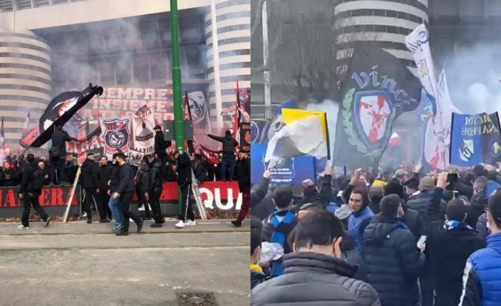 Χιλιάδες οπαδοί της Μίλαν και της Ίντερ συγκεντρώθηκαν έξω από το «Σαν Σίρο»