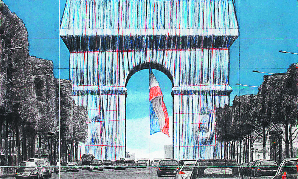 Ο Κρίστο «ντύνει» μετά θάνατον την Αψίδα του Θριάμβου με 25.000 τ.μ. υφάσματος