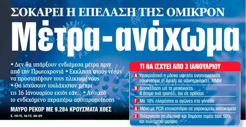 Στα «ΝΕΑ» της Τρίτης – Μέτρα-ανάχωμα