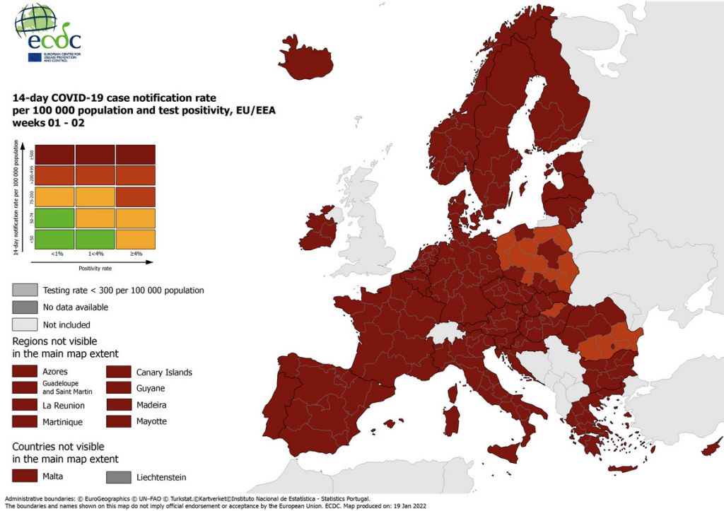 Η Ομικρον «ζωγράφισε» βαθύ κόκκινο σχεδόν όλη την Ευρώπη – Στην ίδια κατάσταση και η Ελλάδα