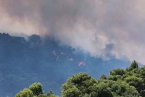 Λουτράκι: Ξέσπασε φωτιά πάνω από την πόλη στα Γεράνεια Ορη