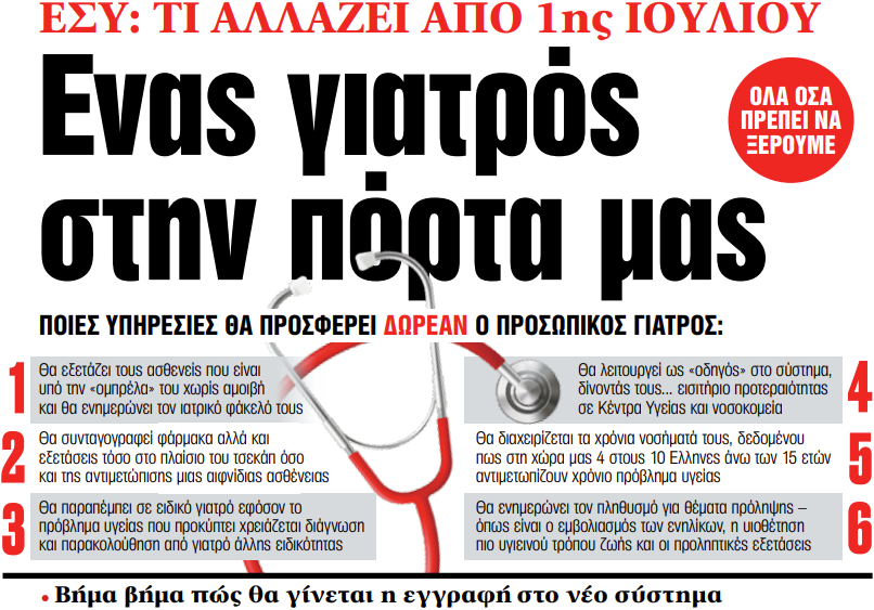 Στα «ΝΕΑ» της Παρασκευής: Ενας γιατρός στην πόρτα μας