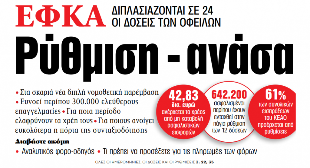 Διαβάστε στα «ΝΕΑ» της Δευτέρας: Ρύθμιση – ανάσα