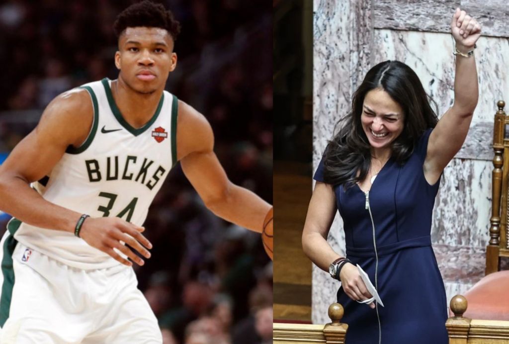 Γιάννης Αντετοκούνμπο: Η Δόμνα Μιχαηλίδου ανέβηκε σε… καρέκλα για να φωτογραφηθεί με τους Antetokounbros