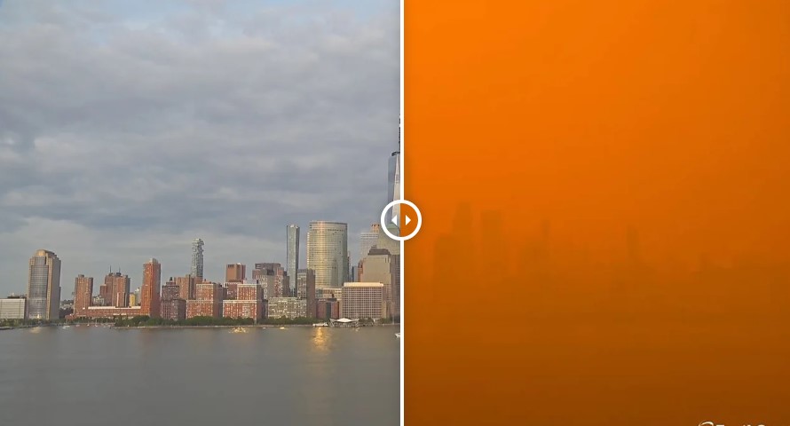 Πυρκαγιές στον Καναδά: Εικόνες αποτυπώνουν το πριν και μετά στον ουρανό της Νέας Υόρκης