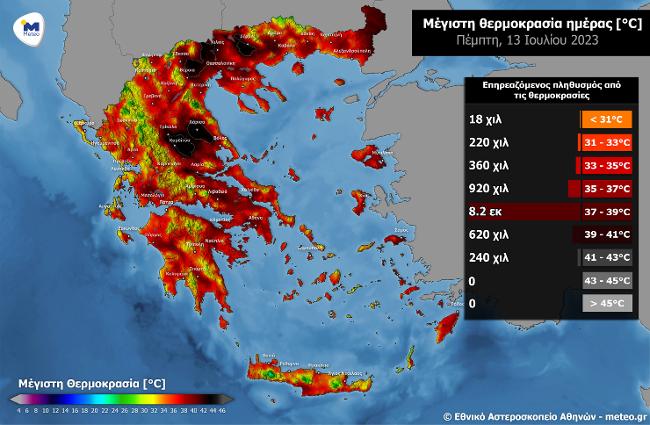 Καύσωνας «Κλέων»: 8,2 εκατ. Ελληνες θα βιώσουν θερμοκρασίες άνω των 37 βαθμών