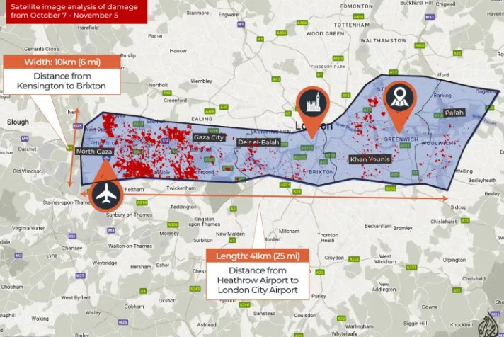Ποια θα ήταν η καταστροφή αν η Γάζα ήταν το Λονδίνο, το Παρίσι ή η Νέα Υόρκη; – Αναλυτικοί χάρτες
