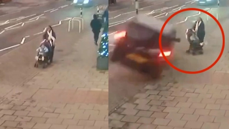 Βίντεο που κόβει την ανάσα: Η στιγμή που αυτοκίνητο πέφτει πάνω σε μητέρα που είχε βγει βόλτα με το παιδί της