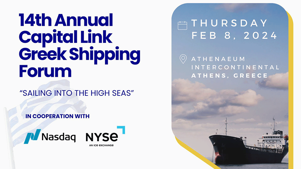 14ο Ετήσιο Capital Link Greek Shipping Forum – Ξεκινά την Πέμπτη στην Αθήνα