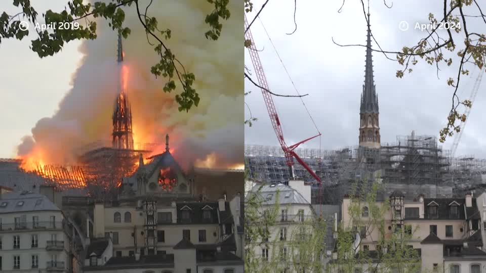 Παναγία των Παρισίων: Το πριν και το μετά πέντε χρόνια μετά την καταστροφική πυρκαγιά
