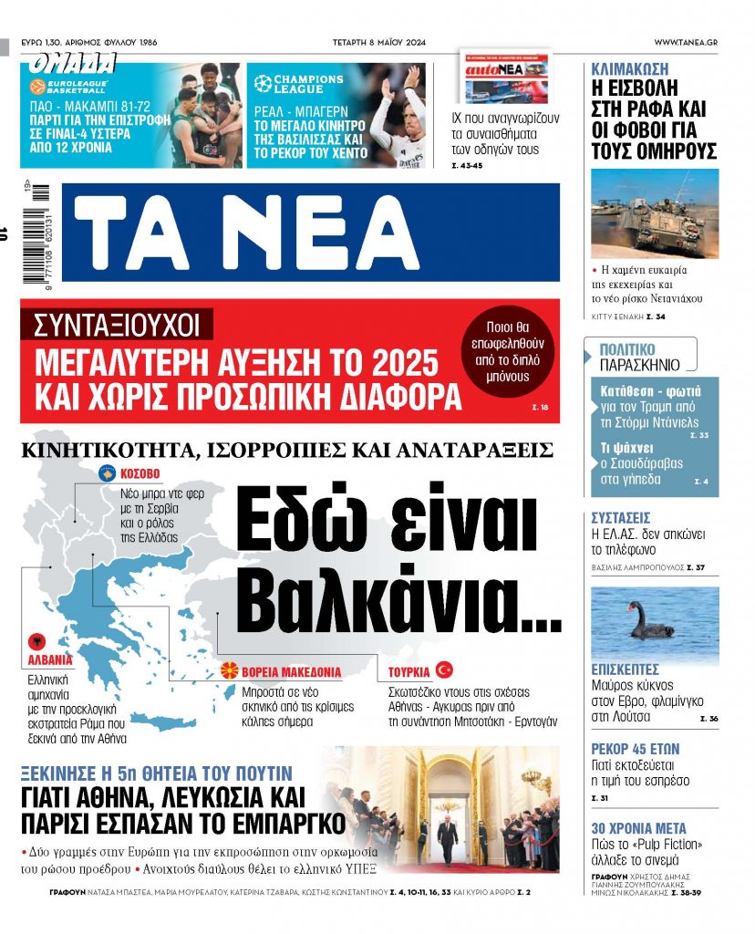 08.05.24 Στα «ΝΕΑ» της Τετάρτης: Εδώ είναι Βαλκάνια…