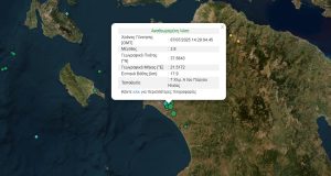 Σεισμός 3,8 Ρίχτερ νότιοανατολικά του Πύργου Ηλείας