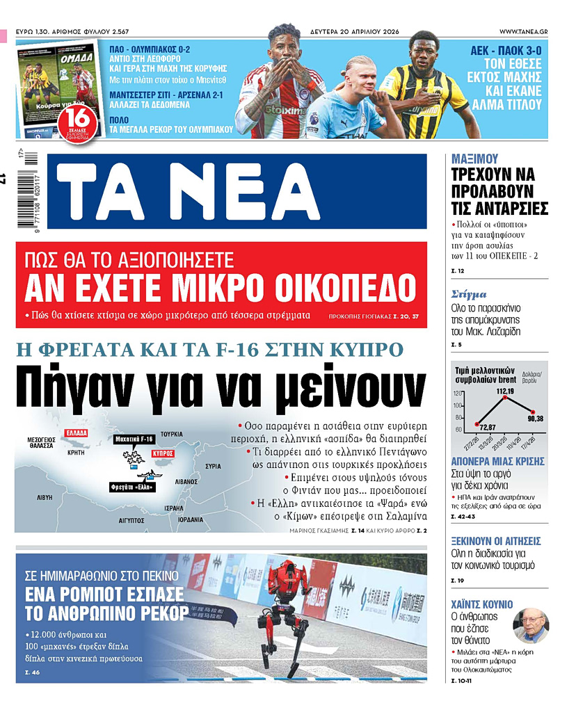 ΤΑ ΝΕΑ 20.4.2026