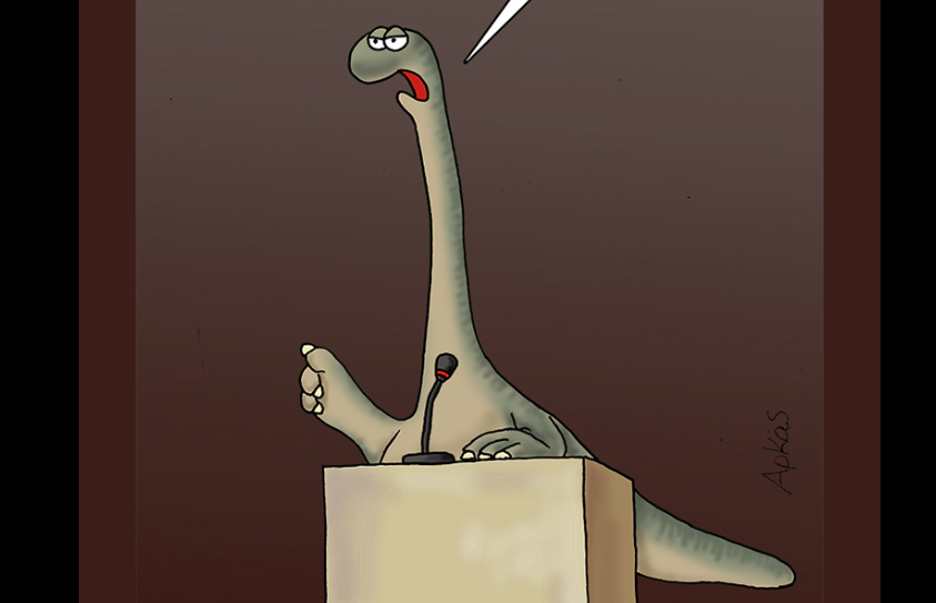 Αρκάς: Σκίτσο με «δεινόσαυρο» και μήνυμα για όσους μένουν κολλημένοι στο παρελθόν