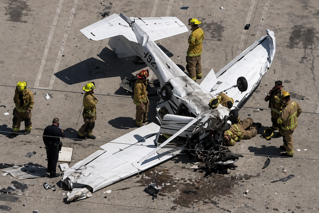 Λος Άντζελες: Τρομακτική συντριβή μικρού αεροπλάνου σε πάρκινγκ – Προσέκρουσε πρώτα σε ηλεκτρικά καλώδια