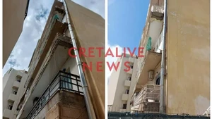 Κρήτη: Κατέρρευσε τμήμα μπαλκονιού από πολυκατοικία – Από καθαρή τύχη δεν υπήρξαν θύματα