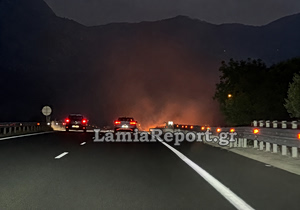 Αναστάτωση στην εθνική οδό Αθηνών-Λαμίας από φωτιά στο πρανές του οδοστρώματος